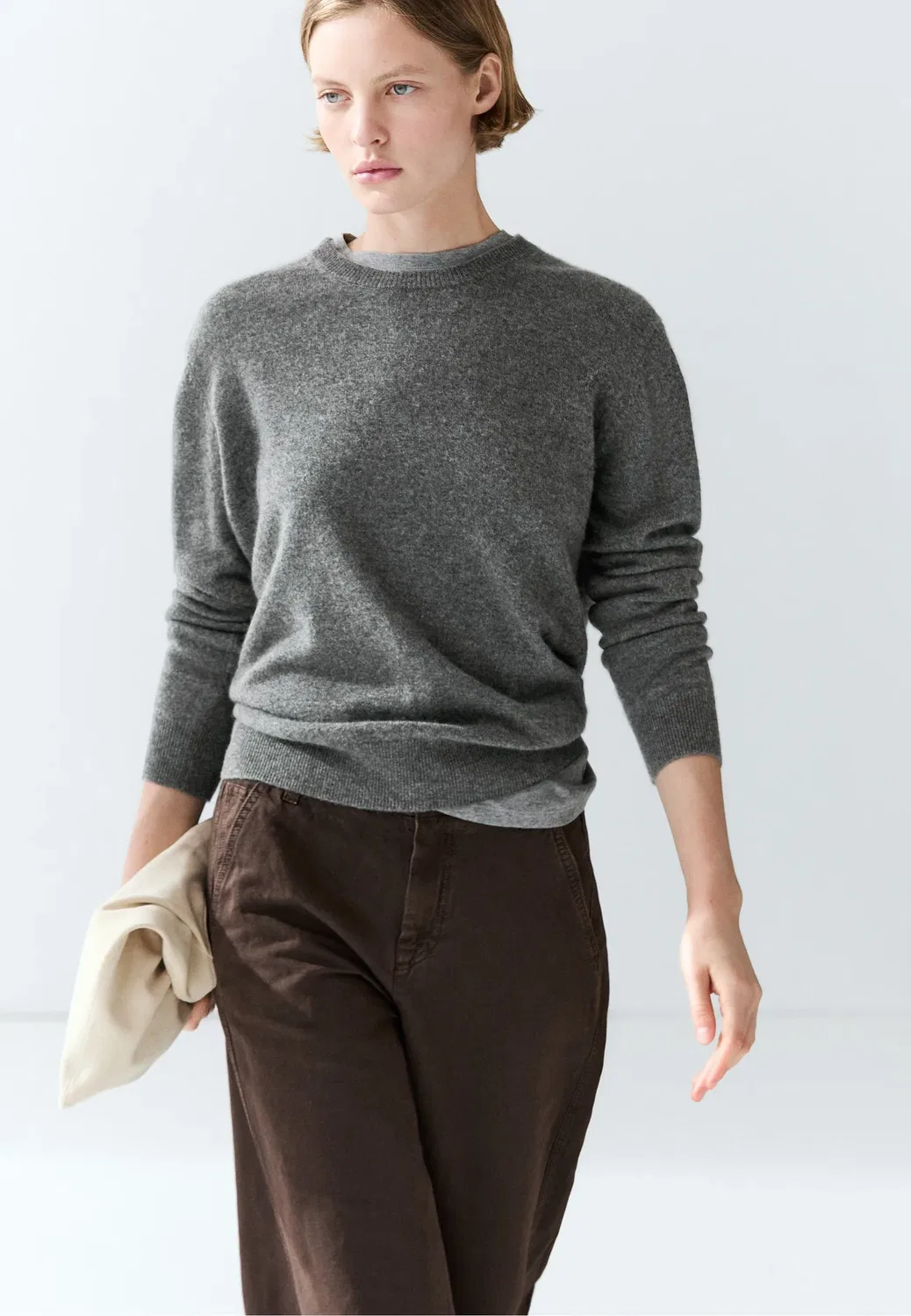 Свитер с длинными рукавами из 100% кашемира Massimo Dutti, Grey