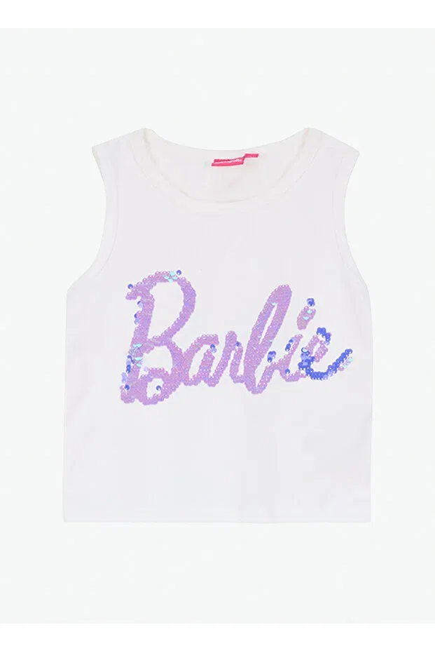 Детское платье-футболка с пайетками Barbie, Ecru