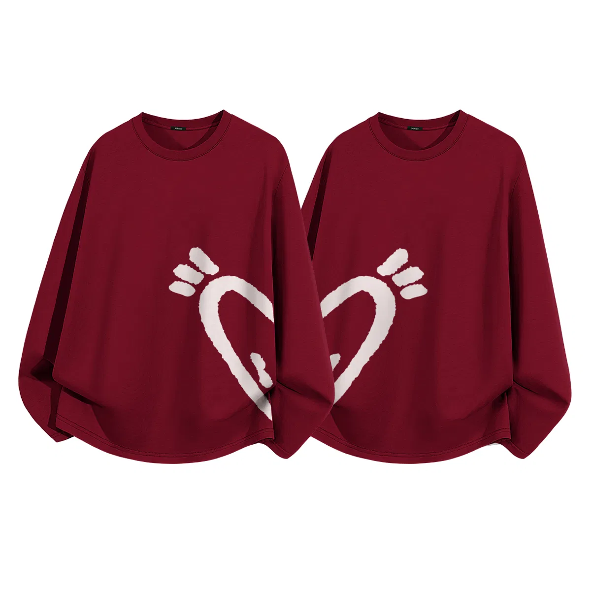 Детская футболка с принтом MINISO, 2 Pack Burgundy (Large Fleece Heart Bottom Left)+Burgundy (Large Plush Heart Bottom Right)
