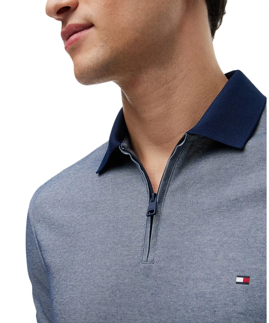 Мужская поло-рубашка с застежкой-молнией, regular fit Tommy Hilfiger, Carbon Navy/White — фото 3