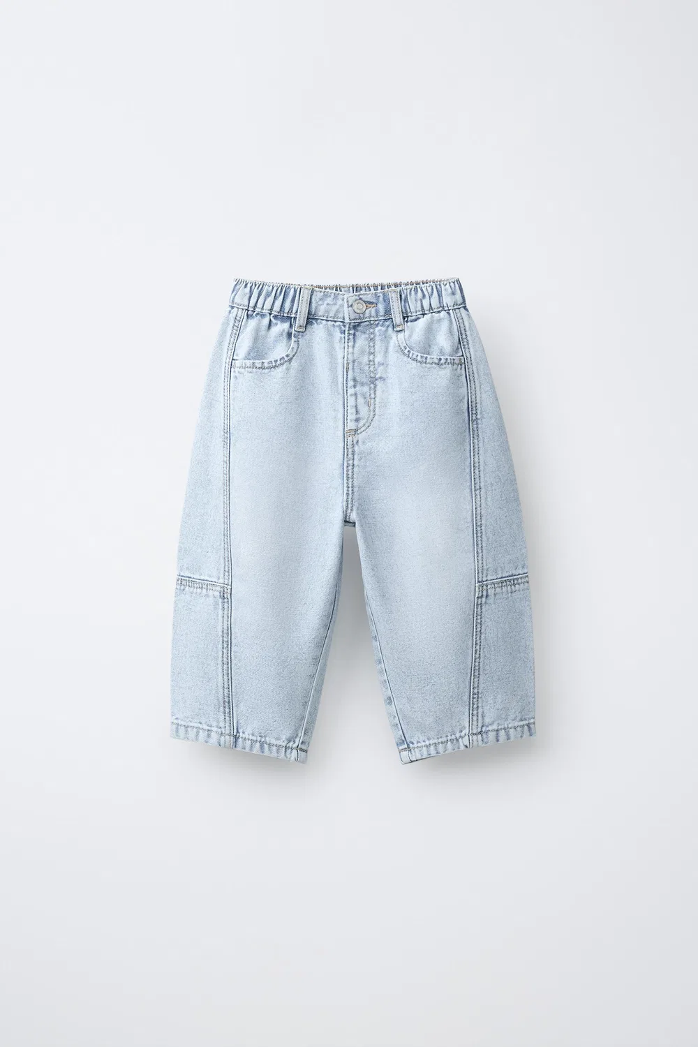 Джинсы из парусины бочкообразной формы с декоративными швами ZARA, Light Blue