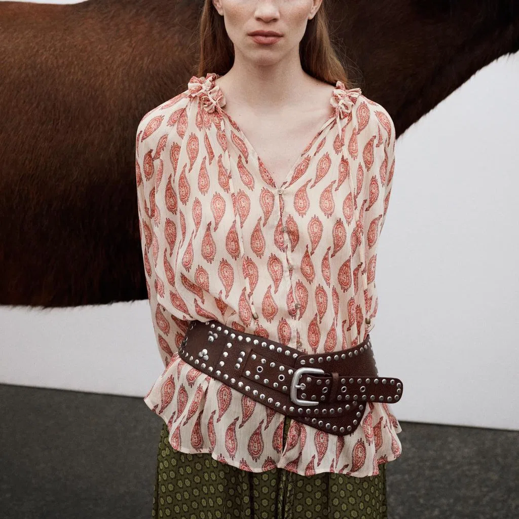 Женская шифоновая блуза с V-образным вырезом Multicolor ZARA, Multicolor — фото 4