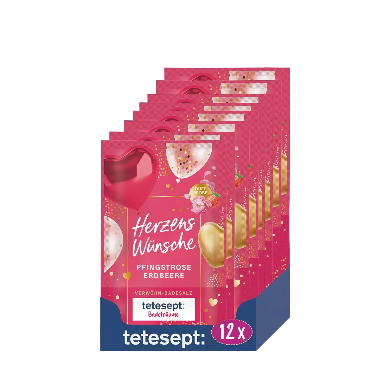 Соль для ванны с ароматом пиона и клубники Tetesept, 12 × 50 г