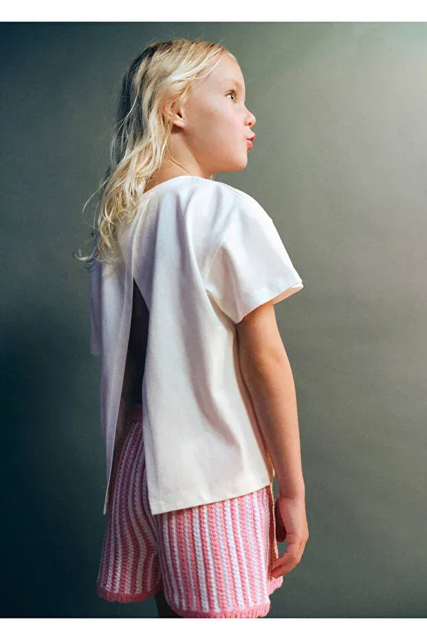 Детское для девочек хлопковое платье-футболка Mango Baby, Off White — фото 3