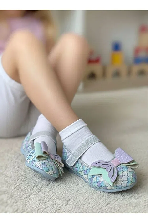 Детские балетки для девочек с принтом Surpie Shoes, Green - Lilac