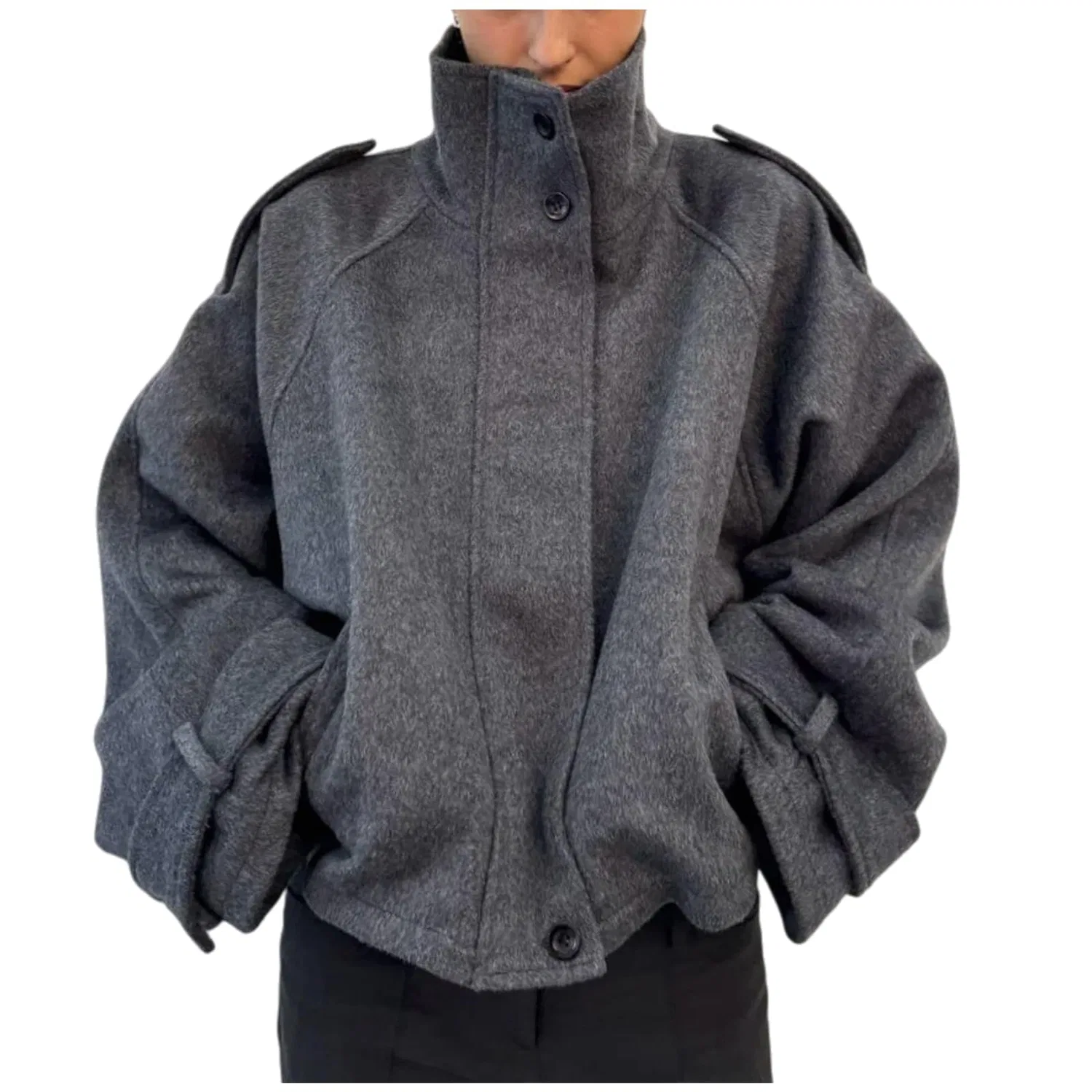 Женское пальто с объёмными рукавами Donna Autunno Breve Oversize, grigio