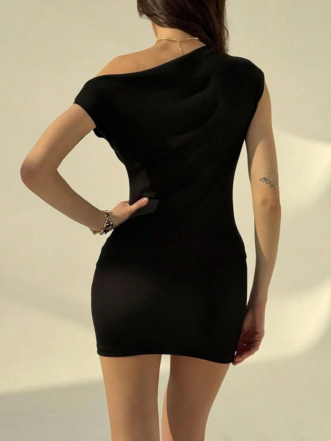 Женское облегающее мини-платье с асимметричным вырезом Bodycon, Multicolor — фото 4