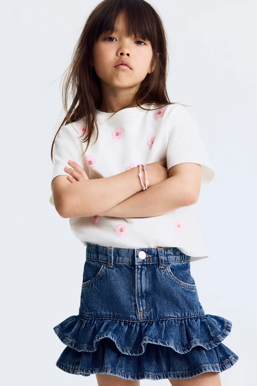 Хлопковая футболка с аппликациями H&M, Elfenbein/Blumen