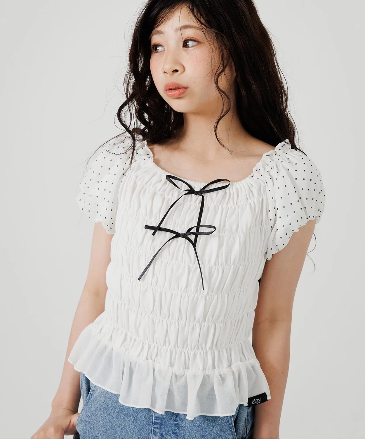 Детская блузка с шармингом, с коротким рукавом, модель Shiring, algy, Off White