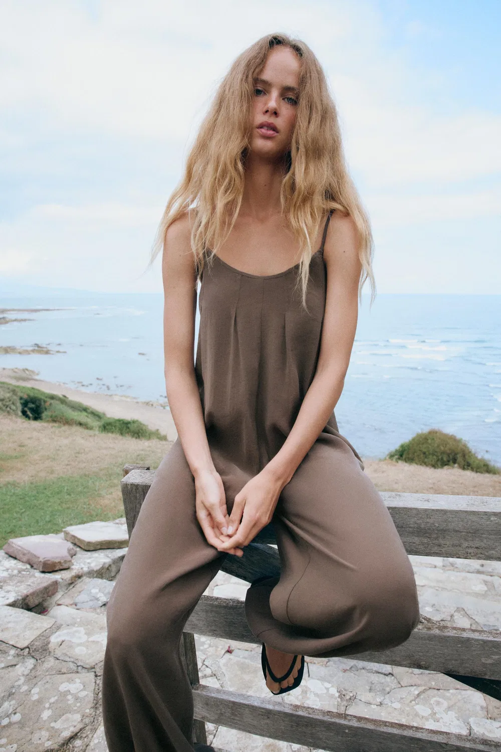 Светлый комбинезон на бретелях ZARA, Dark brown — фото 2