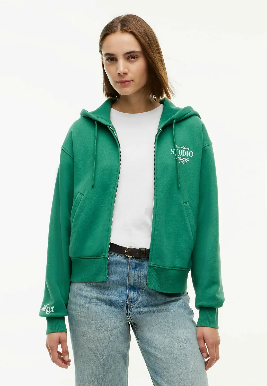 Толстовка с капюшоном на молнии и логотипом, свободного кроя Tommy Hilfiger, Alaskan Green