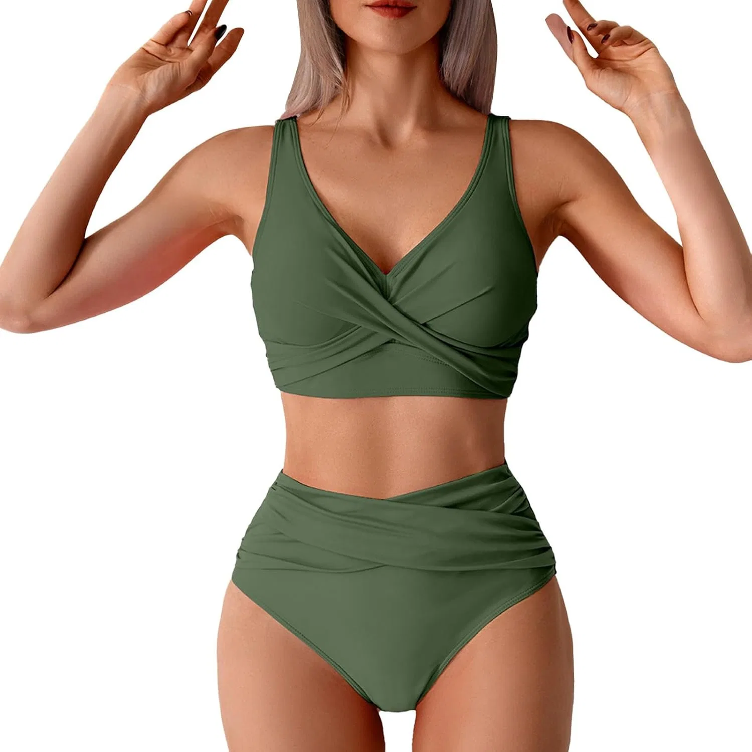 Женский бикини-сет с завышенной талией, Army Green