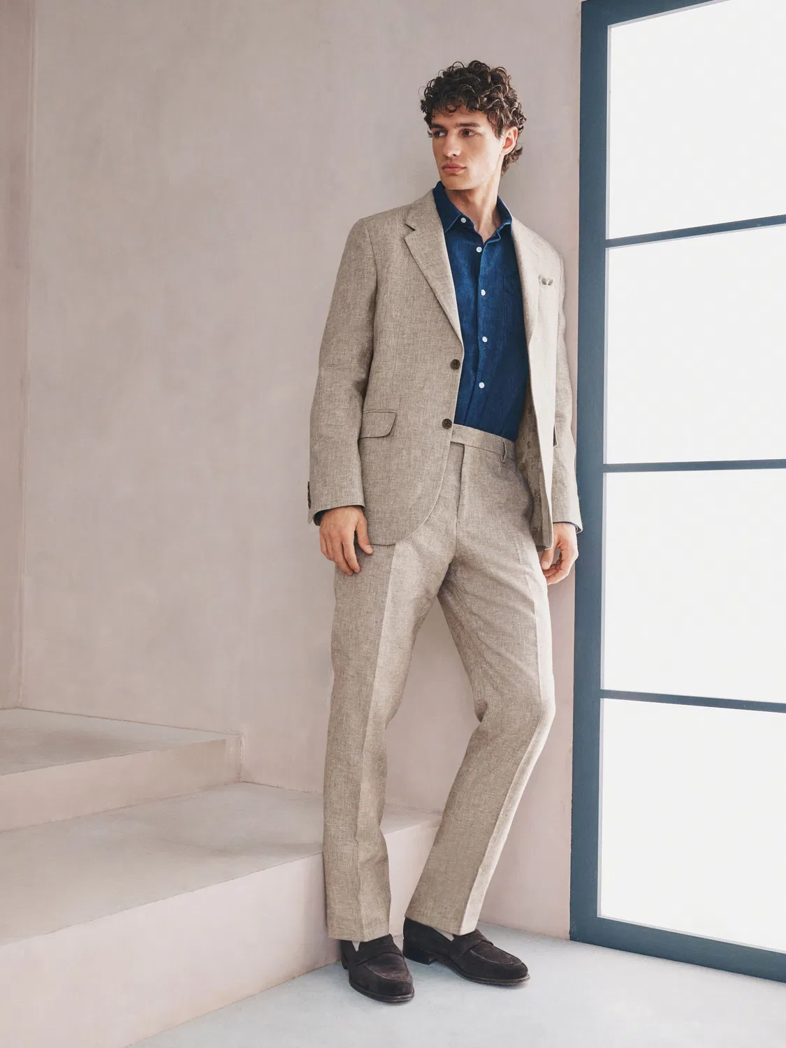 Пиджак приталенный из льна и хлопка Neutral Tailored Fit Linen Blend Texture Suit Jacket Next, нейтральный