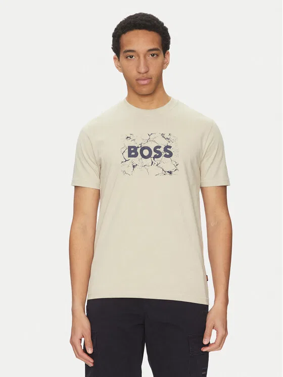 Футболка regular fit Logo Space Boss, бежевый
