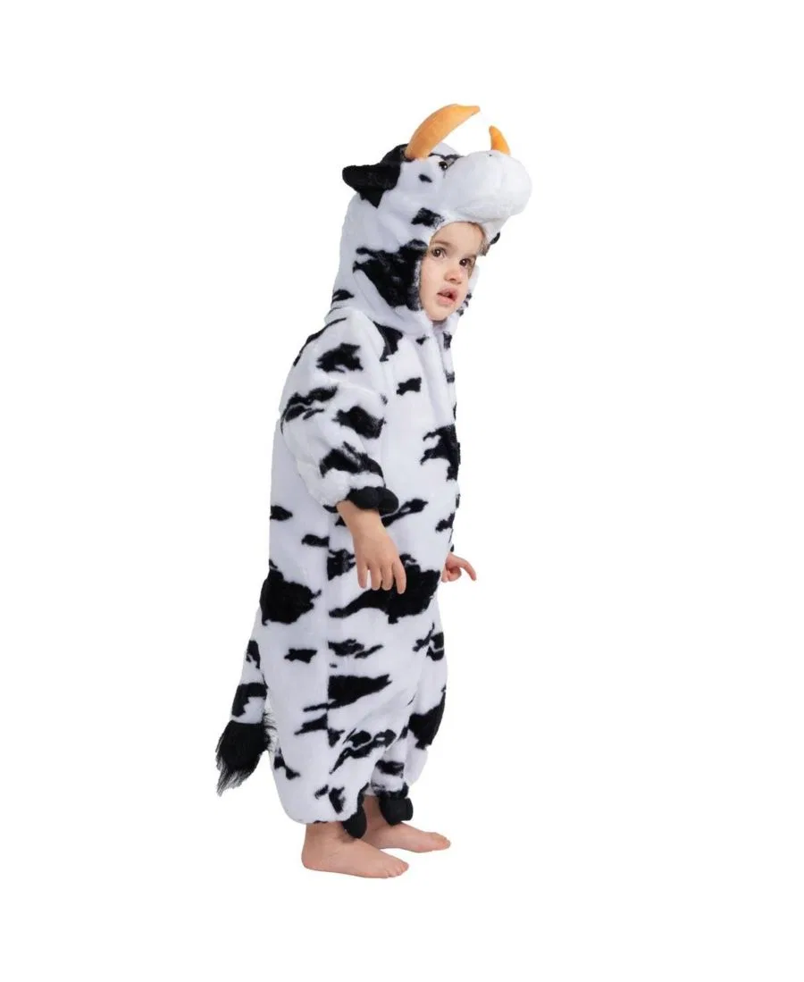 Костюм коровы с рогами и хвостом, модель Cow Jumpsuit Costume with Horns & Tail Dress Up America, White / Black