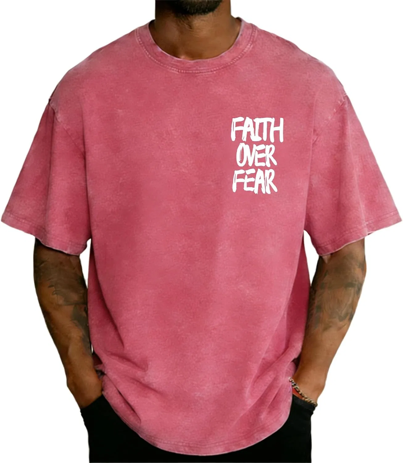 Мужская футболка с принтом Faith Over Fear, розовый — фото 2