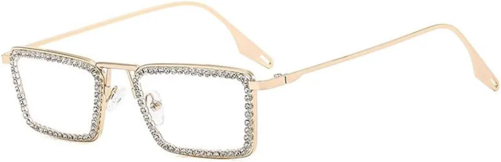 

Солнцезащитные очки MUTYNE Diamond, маленькие прямоугольные, женские, в металлической оправе, с кристаллами, прозрачными линзами, украшенные стразами, Gold