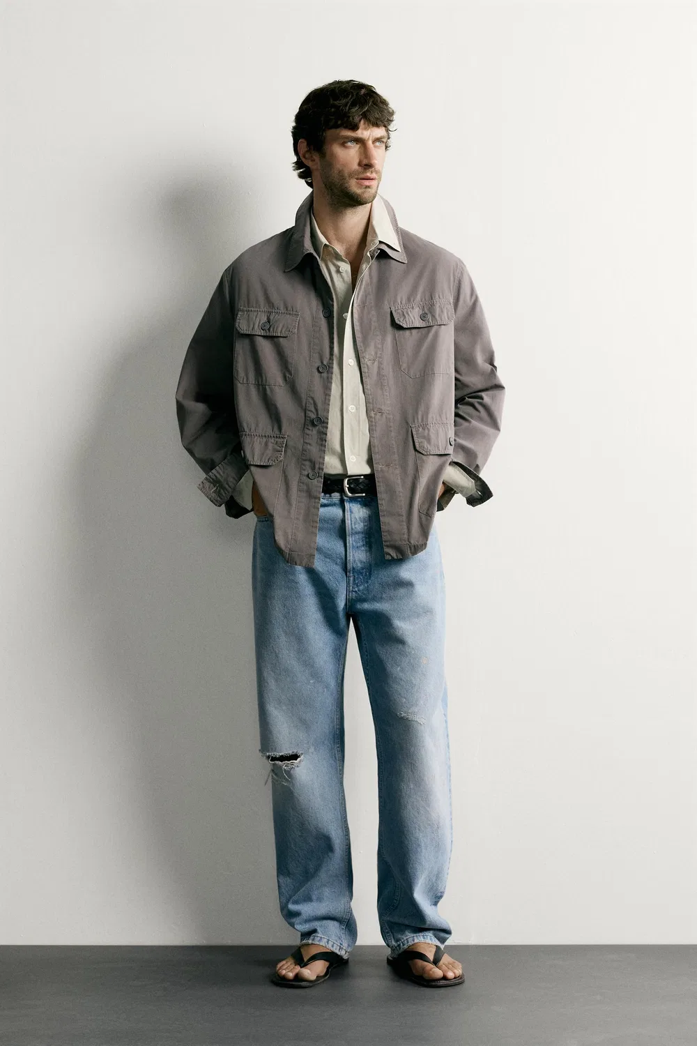 Легкая рубашка с карманами ZARA, Grey marl