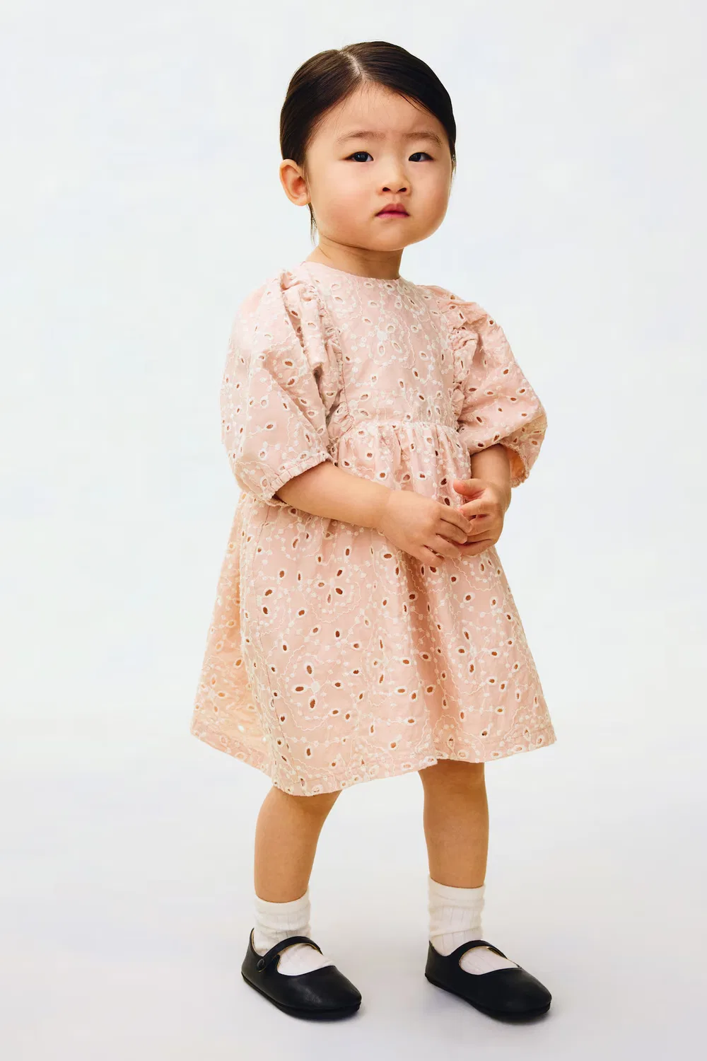 Хлопковое платье с английской вышивкой H&M, Helles Mattrosa/Geblümt