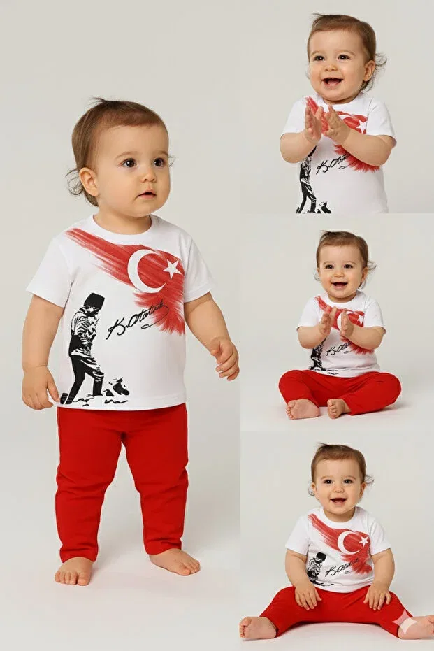 Детская футболка с принтом Ataturk kocatepe and turkish flag printed baby t-shirt Sibel Günay Butik, White — фото 3