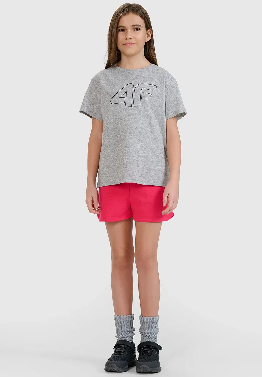 Spodenki dresowe dziewczęce - czarne 122/128 (6-8 лат) - спортивные шорты 4F, Hot Pink
