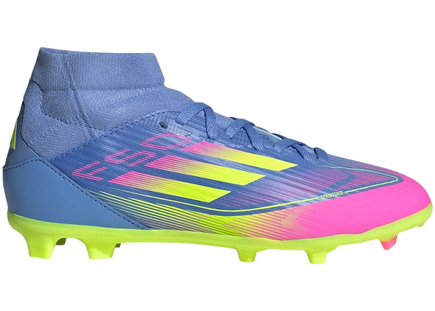 Детские бутсы Adidas F50 League Mid FG/MG, Blue Fusion Lucid Lemon Lucid Pink