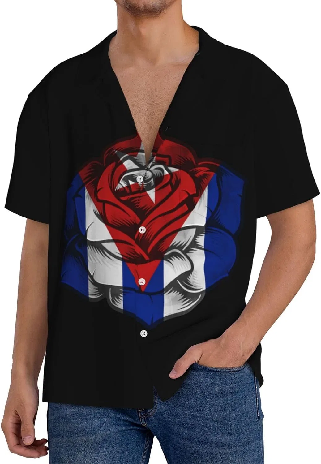 Мужская свободная рубашка с кубинским воротником Cuba Flag, Black