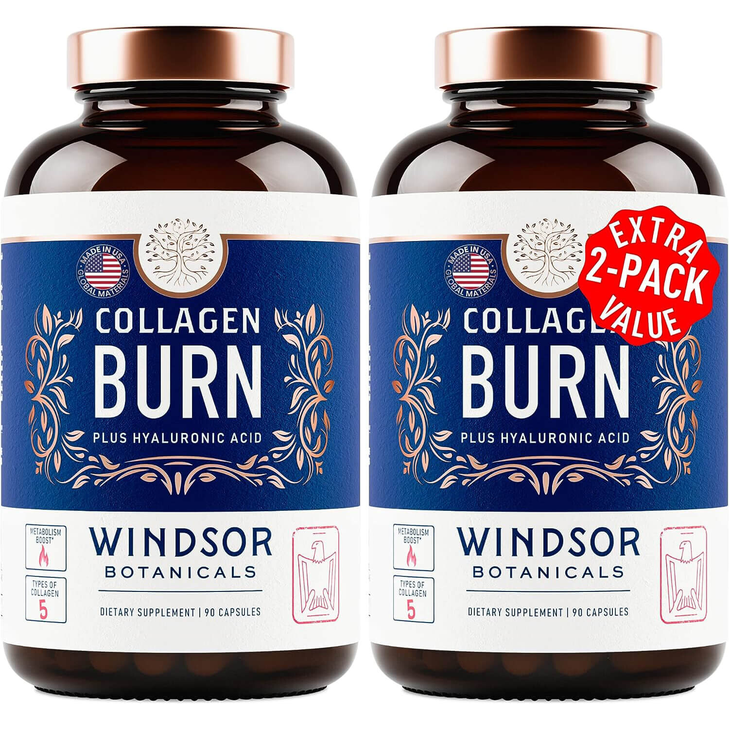 

Комплекс коллагена с витамином С и гиалуроновой кислотой Windsor Botanicals Thermogenic Multi Burn, 2 уп по 90 таблеток