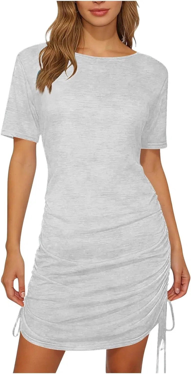 Женское мини-платье с завязками, Bodycon, Short Sleeve, Gray