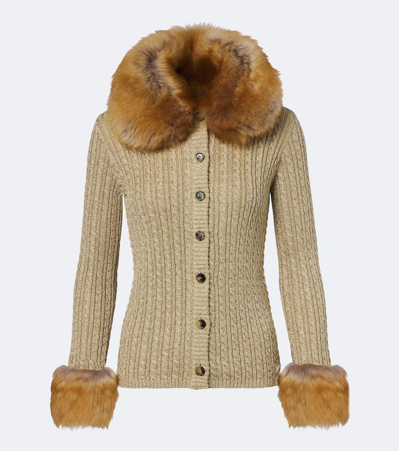 Кардиган вязаный с отделкой из овчины Saint Laurent, золотой