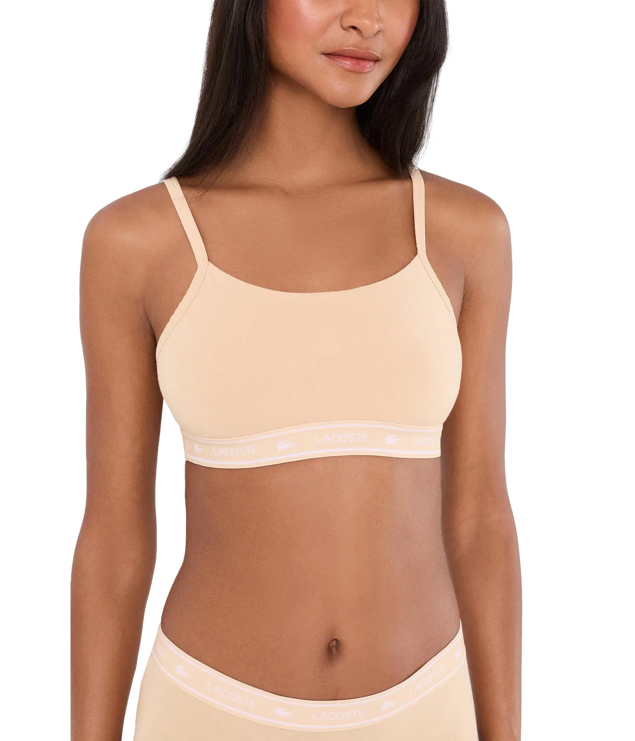Бралетт с логотипом на резинке из хлопка со стрейчем Stretch Cotton Logo Band Bralette Lacoste, Biscuit