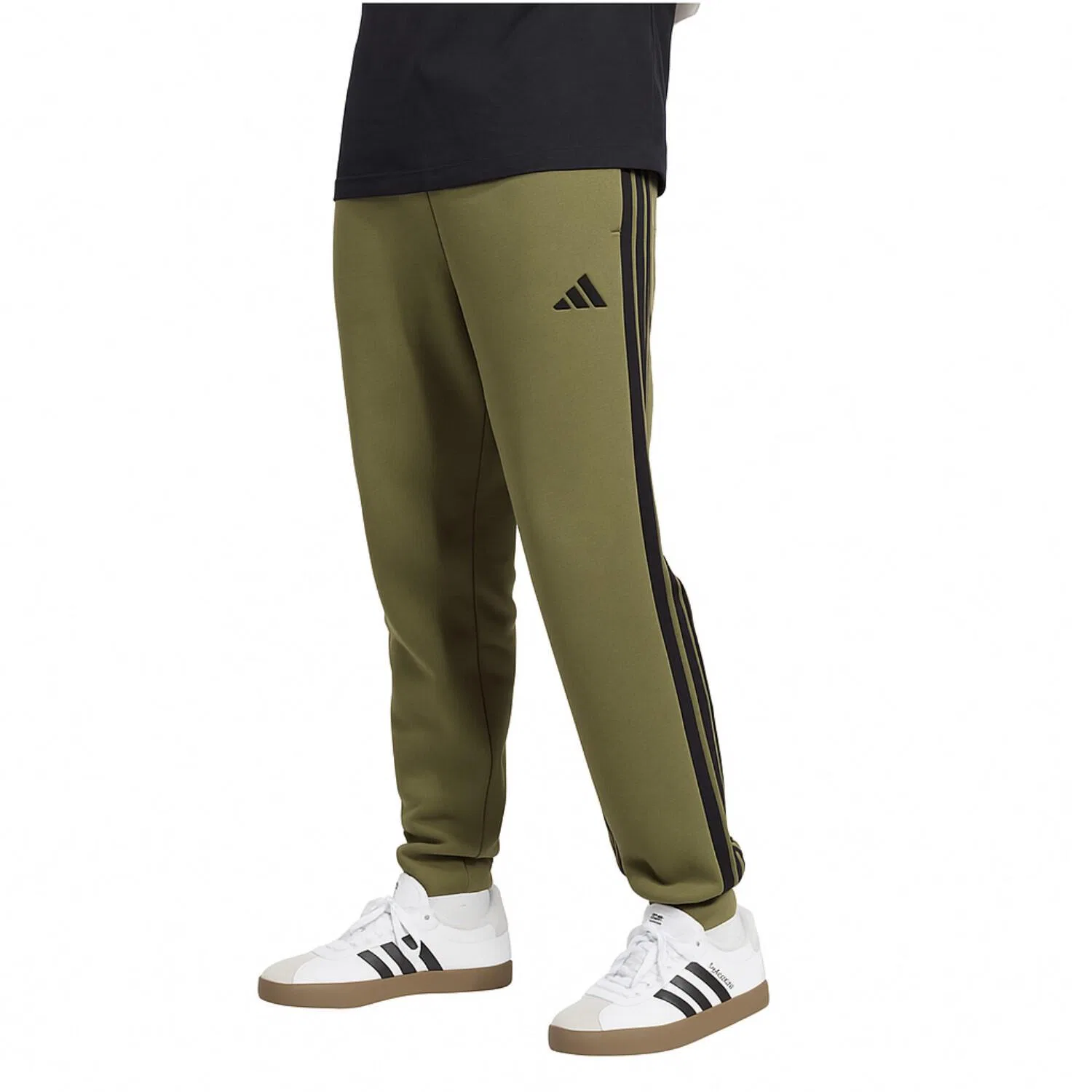 Мужские спортивные штаны с флисом и тремя полосками Adidas, Olivgrun Schwarz — фото 3