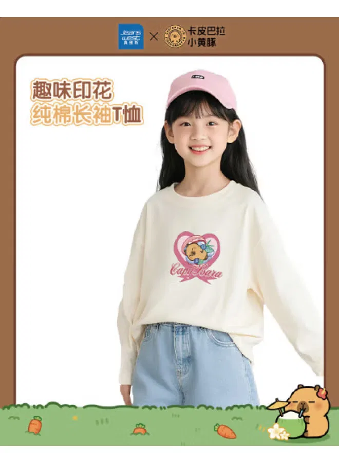 Футболка с принтом с длинным рукавом Capybara x little yellow dolphin Jeanswest, абрикосовый