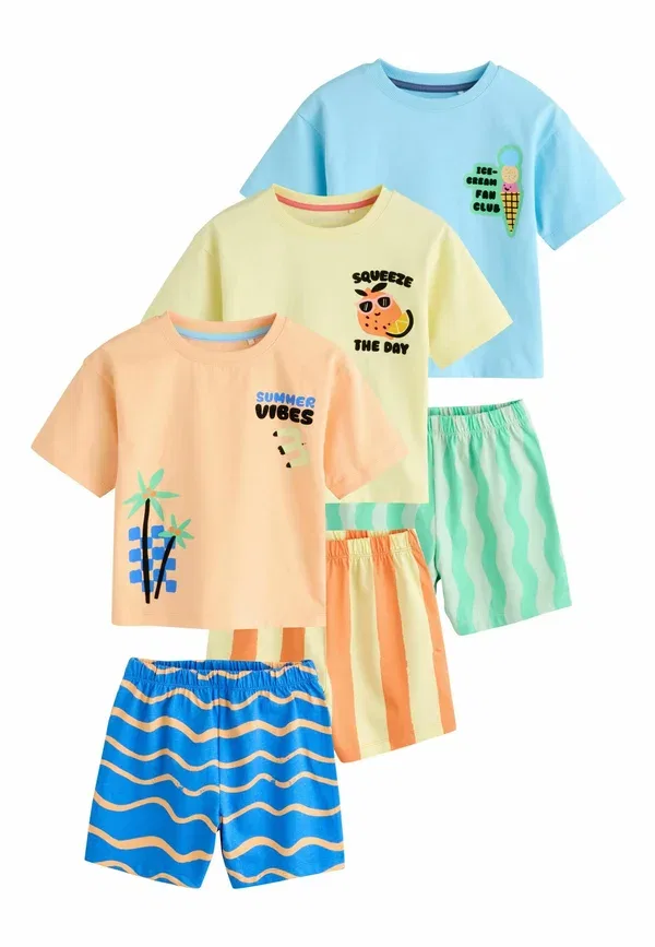 Комплект пижам из 3 штук, хлопок, Regular fit - short pyjamas 3 pack, Next, Yellow, Orange, Summer, синий/желтый/оранжевый