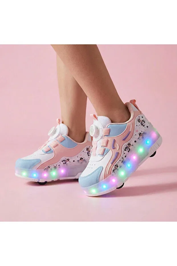 Детские кроссовки-ролики на колесах с принтом камуфляж Wheeled, Gliding Model Rocky, Pink — фото 2