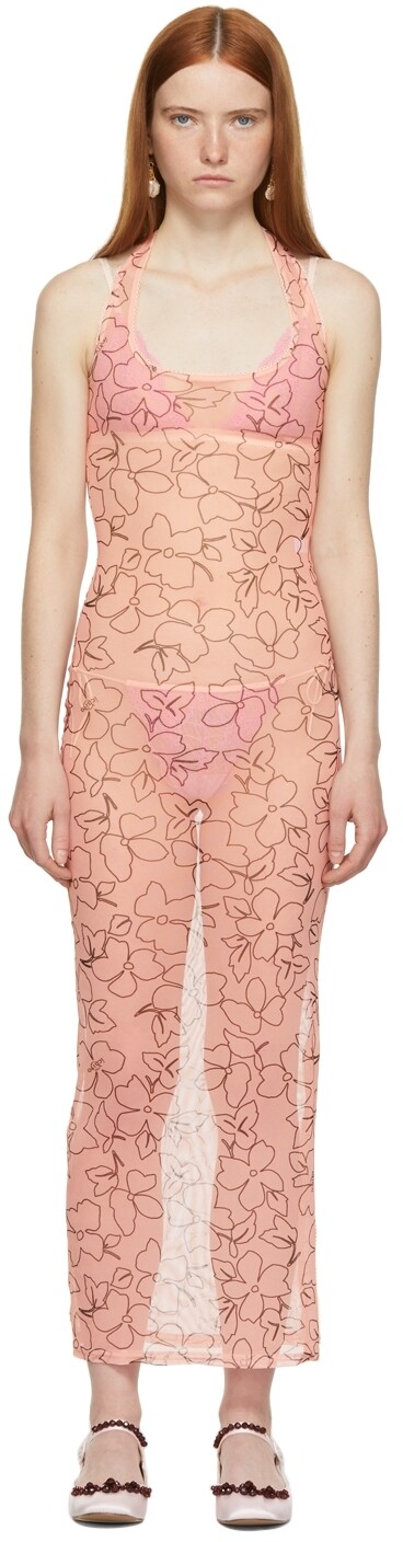 

SSENSE Эксклюзивное розовое платье из тюля с лямкой на шее Ichiyo, Розовый, SSENSE Эксклюзивное розовое платье из тюля с лямкой на шее Ichiyo