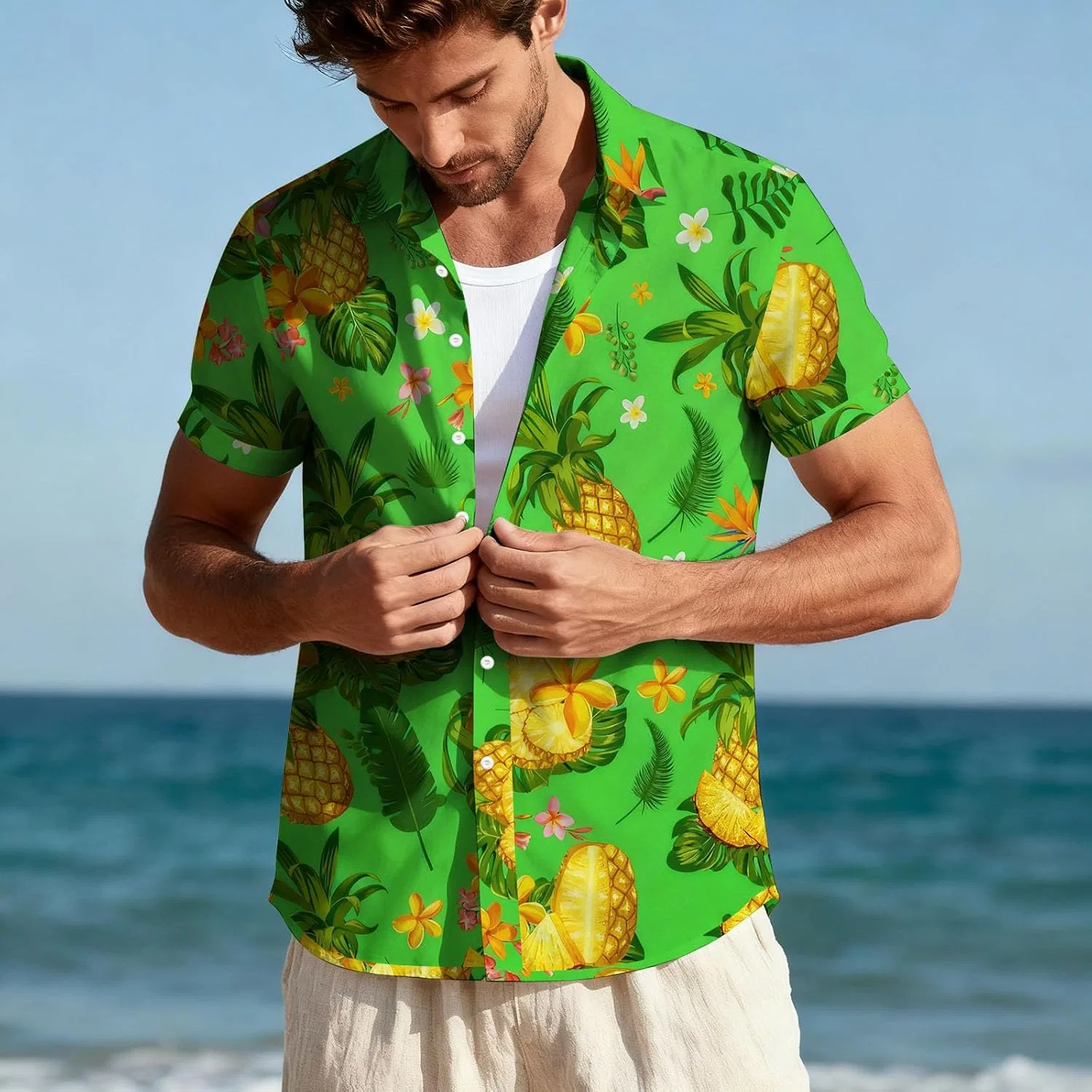 Мужская футболка с цветочным принтом Funky Hawaiian Shirt, Green — фото 2