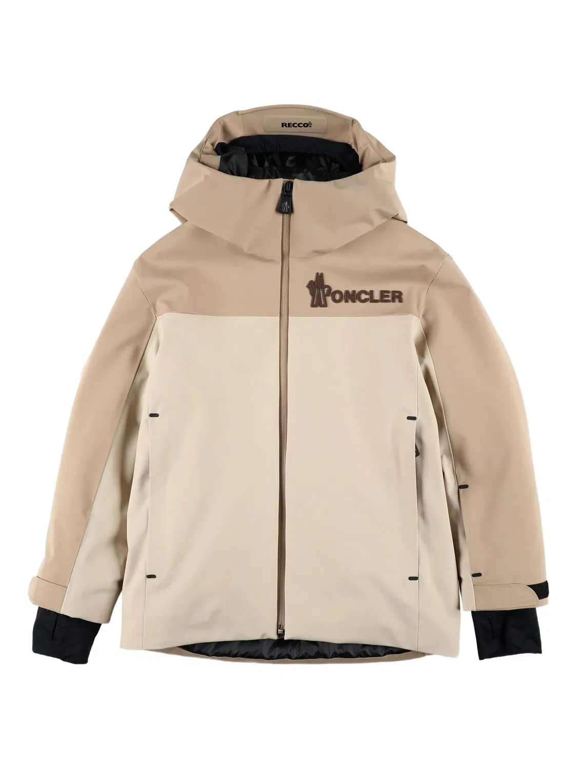 Бежевое утепленное пальто с капюшоном MONCLER GRENOBLE, бежевый