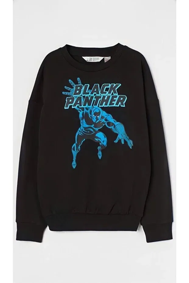 Детское для девочек свитшот с принтом Marvel Black Panther Printed Pink Hippo Kids, Black