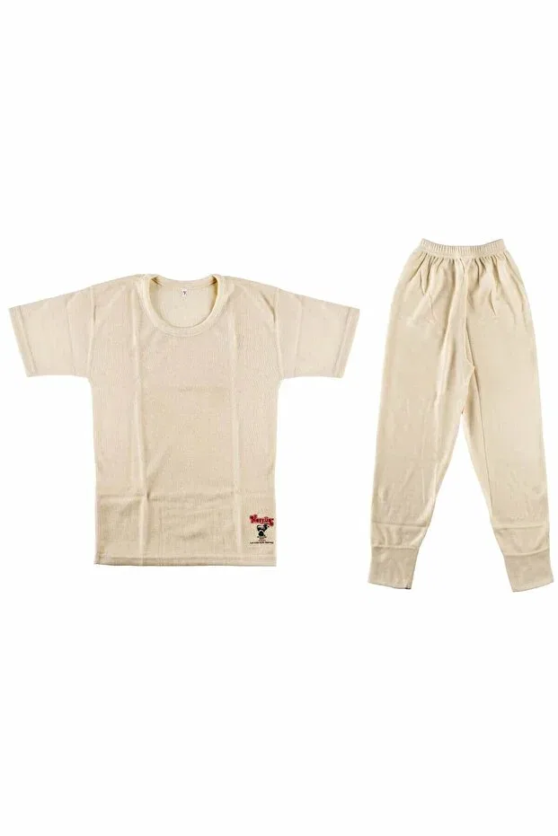 Детский комплект термобелья для девочек шерстяной Natural thermal wool children's undershirt - underwear set (top+bottom) Hasyün, Nude Color