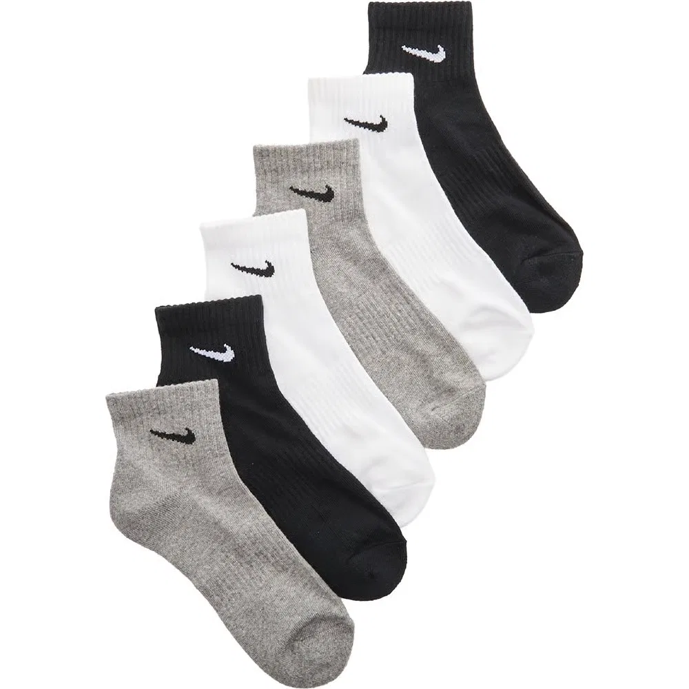 Набор из 6 пар средних повседневных мягких носков до щиколотки Nike, White/Grey/Black