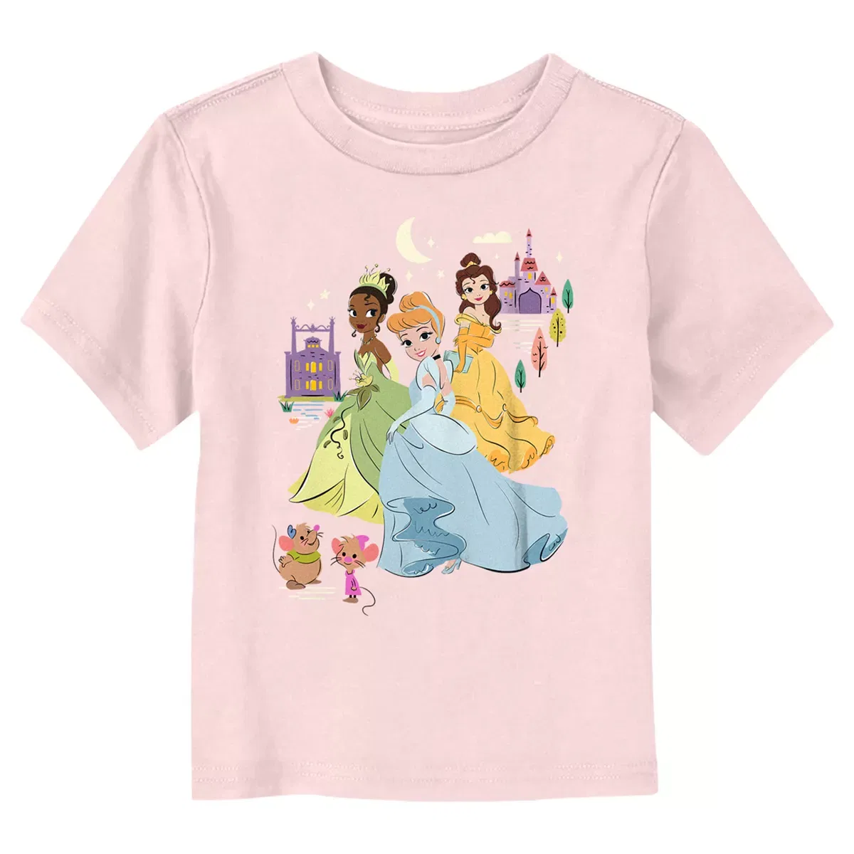 Детское футболка с принтом Disney Cartoon Princesses and Friends Short Sleeve T-Shirt, Light Pink