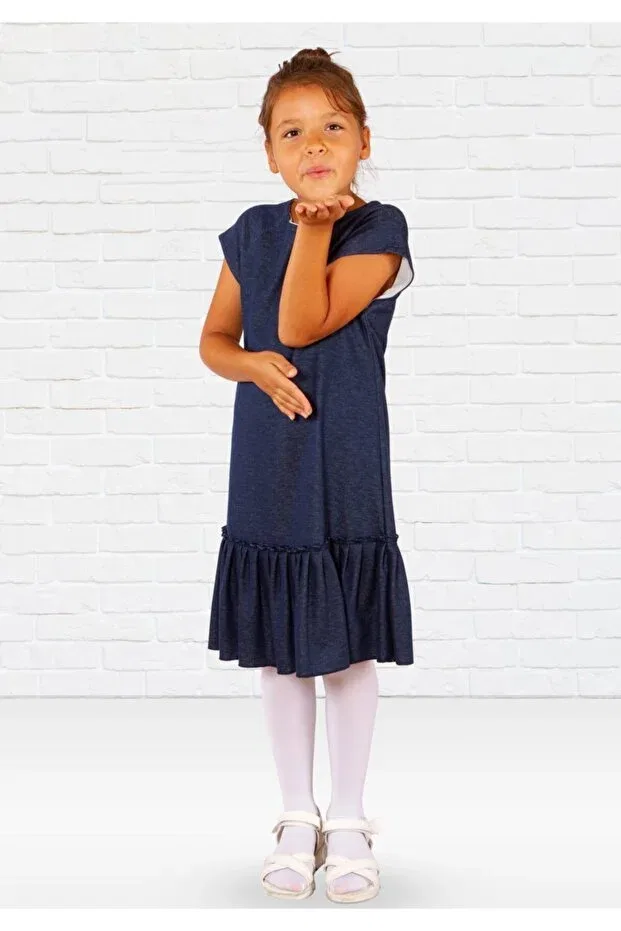 Детское платье для девочек плиссированное с коротким рукавом Generic Brands, Navy Blue