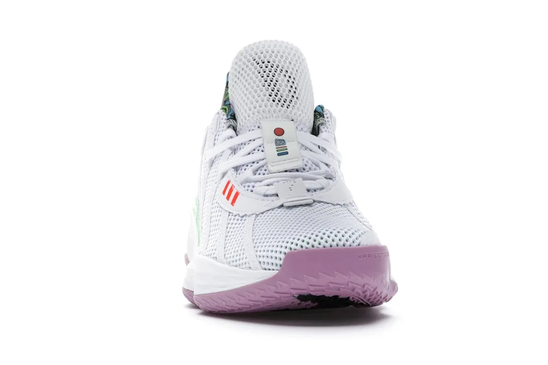 Детские кроссовки для мальчиков с принтом Adidas Dame 7 Toy Story Buzz Lightyear, Cloud White/Signal Green/Solar Red — фото 2