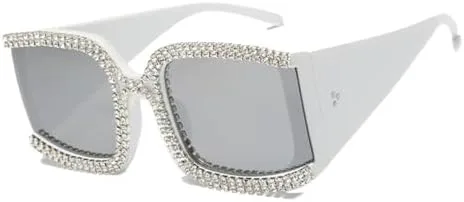 

Солнцезащитные очки Oversized Cooling Crystal Sunglasses 2027 с крупной оправой, зеркальным затемнением и декоративными заклепками, для женщин MTZJH, Silver