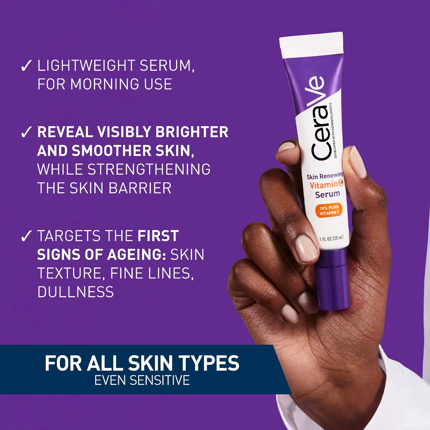 Сыворотка с витамином C Skin Renewing 10% Pure Vitamin C Serum with Ceramides for Brighter & Smoother Skin CeraVe, 30 мл — фото 3