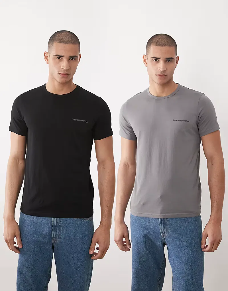 Футболки с логотипом Bodywear 2 пары Emporio Armani, черный/серый