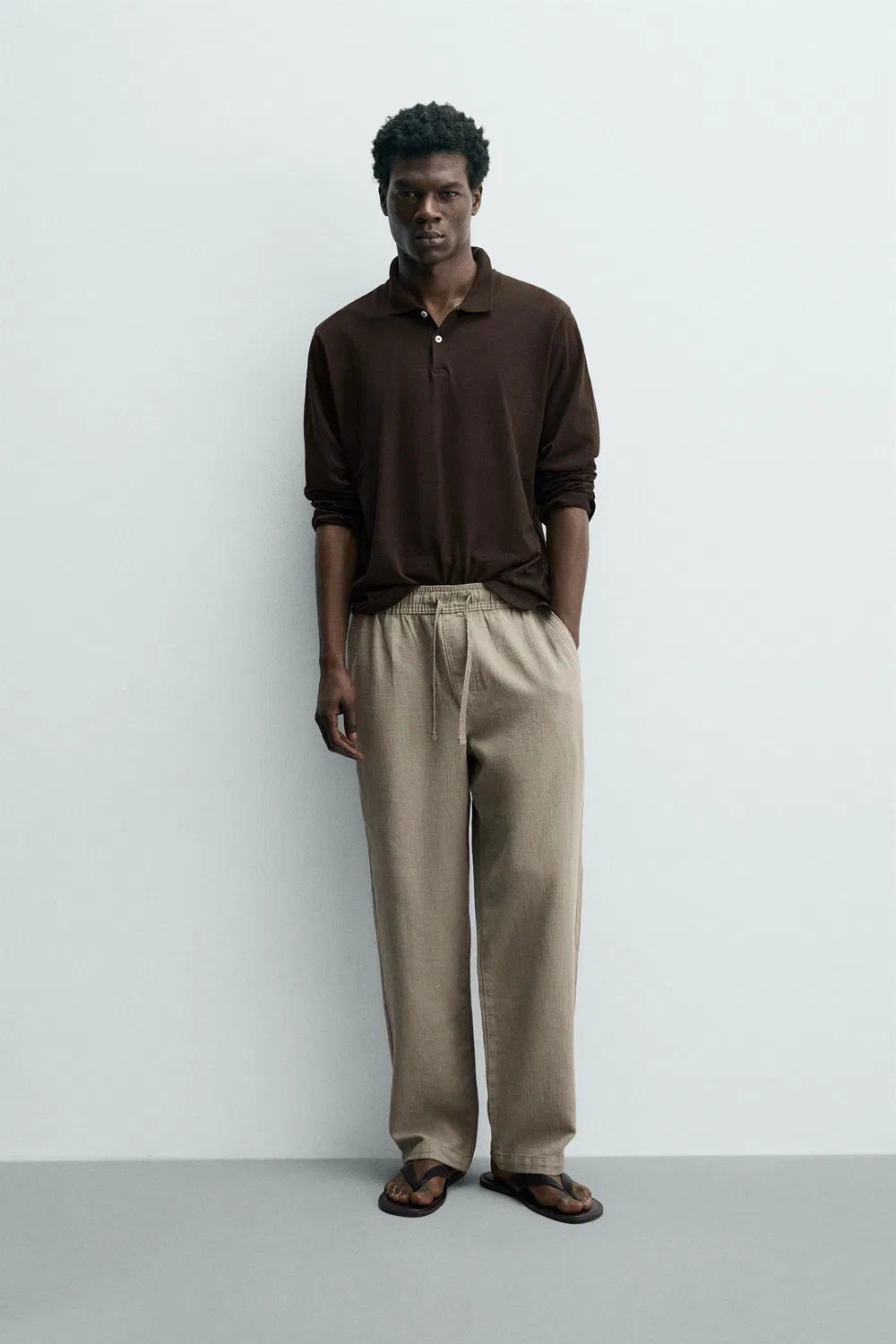 Текстурированные брюки свободного кроя ZARA, Mink