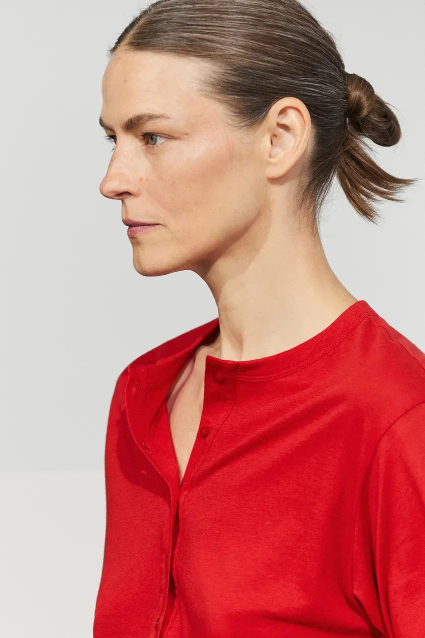 Лонгслив Massimo Dutti 100 % Cotton Baker, красный — фото 3