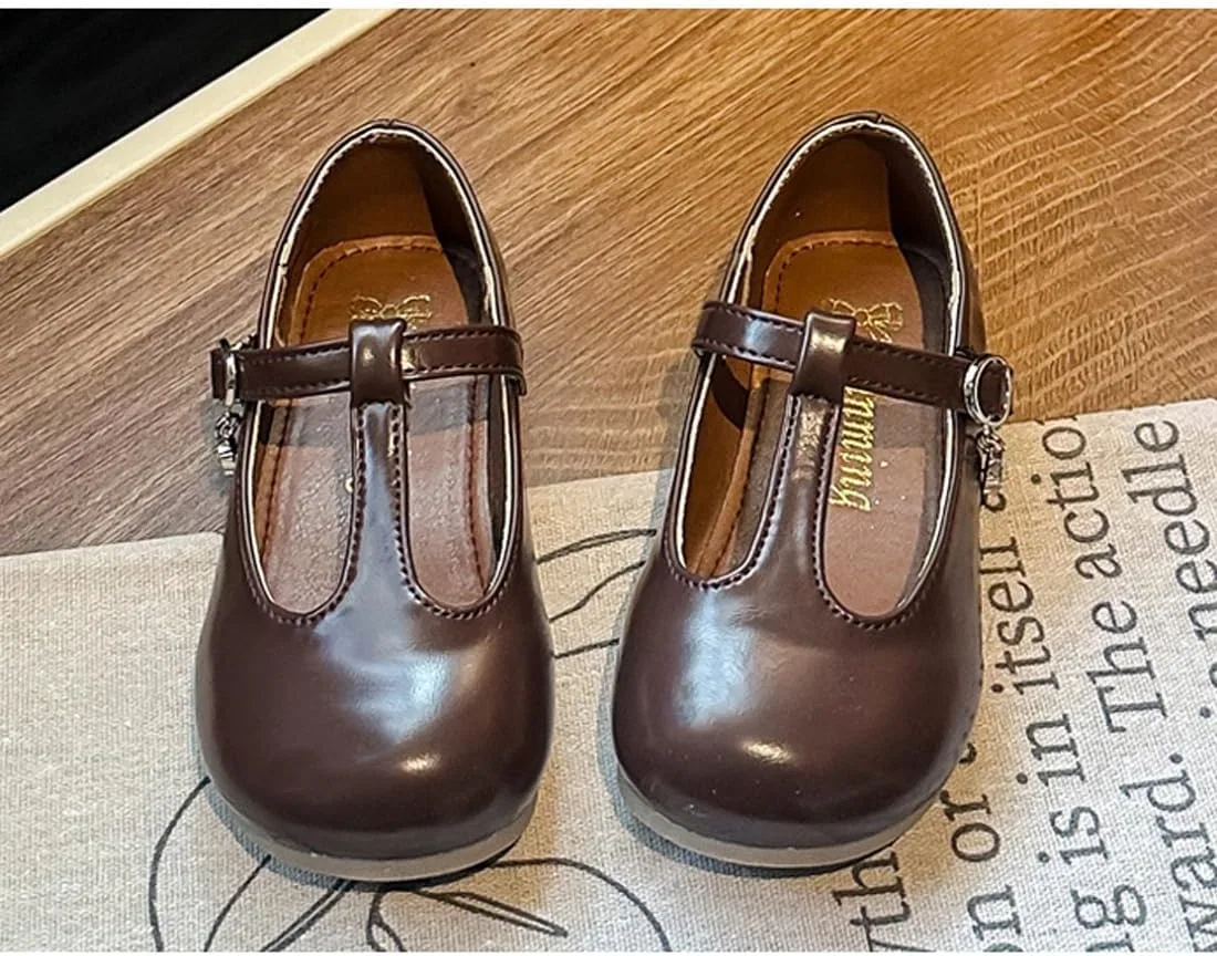 Детские туфли Мэри Джейн для девочек с ремешком T-Strap WPENGCAI, Brown — фото 3